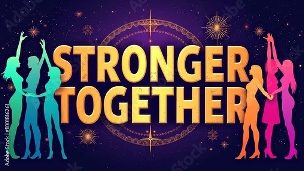 Fototapeta Text Stronger Together with Empowering Typography and Women Supporting Each Other