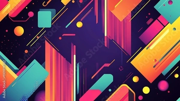 Obraz Abstract geometric pattern with vibrant colors and dynamic lines on a dark background.