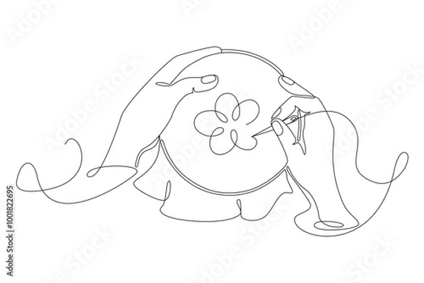 Obraz Handicraft embroidery on the hoop with one continuous line. Linear silhouette, hand drawn in minimalism. Vector editable outline