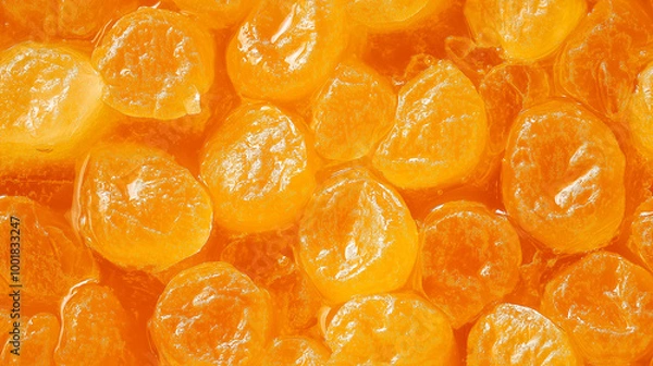 Fototapeta a close-up, top-down view, texture background of mandarin jam spread across the entire frame, filling the image with its bright orange color and smooth texture