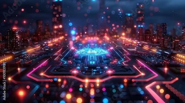 Obraz Vector illustration of futuristic technology with robots, AI, and cloud computing icons 