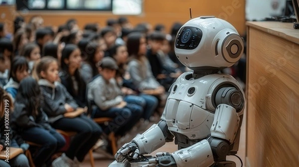 Obraz Robot Educator Engaging with Young Students in Classroom