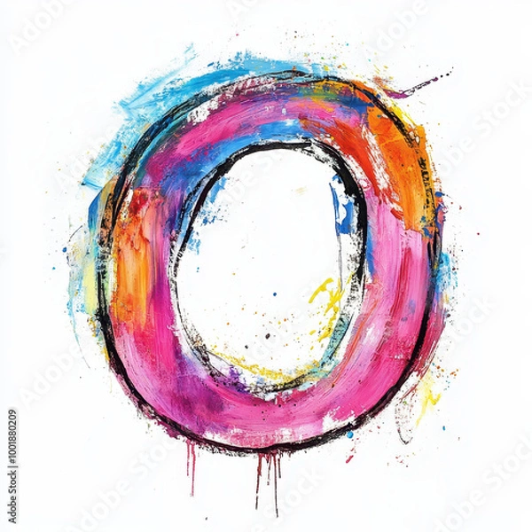 Fototapeta Splattered pastel paint letter O, graffiti style, with a white background