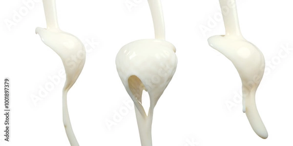 Obraz Closeup Realistic white milk cream yogurt Pouring drip isolate on white background. PNG files. 3D Render.