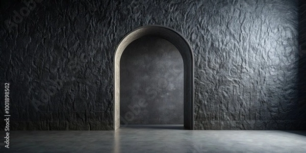 Fototapeta A Minimalist Dark Room with an Arched Doorway Leading to Another Space
