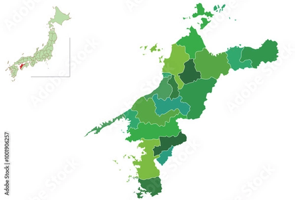 Obraz 愛媛　日本　地図　緑　アイコン	