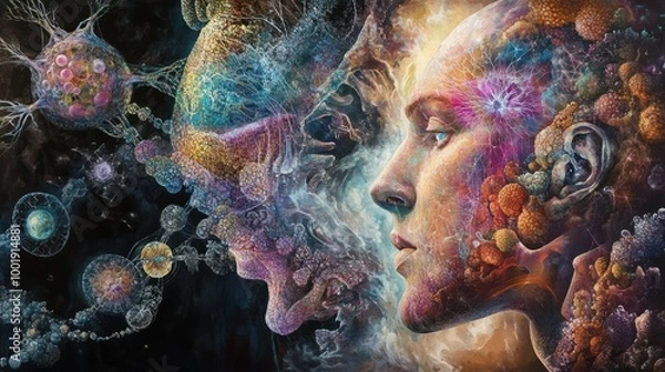 Fototapeta Abstract Portrait of Two Faces Composed of Cosmic Elements