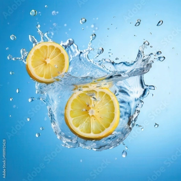 Obraz the AI Image Generator, lemon slice makes a splash in clear,