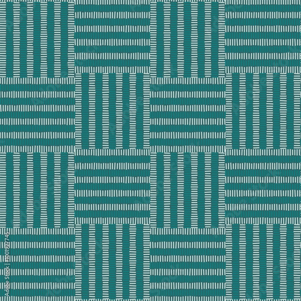 Fototapeta Playful pattern of interlocking squares in a contemporary teal color. Vector illustration, surface design perfect for textiles, home interior themed fabrics, wallpaper, stationery, packaging, home
