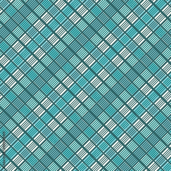 Fototapeta Colorful playful checkered background seamless pattern in modern shades of teal. Vector illustration, surface design perfect for textiles, home interior themed fabrics, stationery, packaging, home and