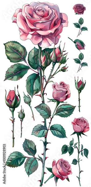Obraz red rose on a white background, watercolor style