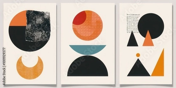 Obraz Mid-century modern boho poster templates: abstract shapes for postcards, covers, wallpaper, wall art, and home decor, perfect for minimalistic and contemporary design lovers.