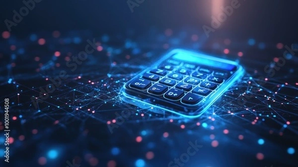 Fototapeta A futuristic calculator surrounded by a network of glowing connections.