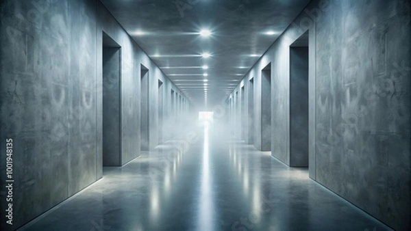 Fototapeta Misty corridor with textured walls illuminated by soft light, corridor, misty, textured walls, soft light, atmosphere, eerie