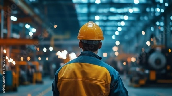 Fototapeta Industrial engineer monitoring machines in factory working area. concept safety in working area.