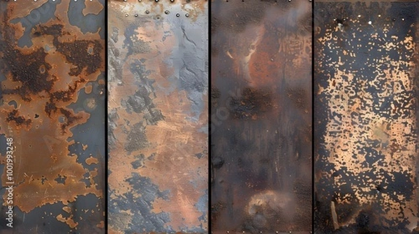 Fototapeta Rusty  with weathered iron hinges on an ancient, grunge wall