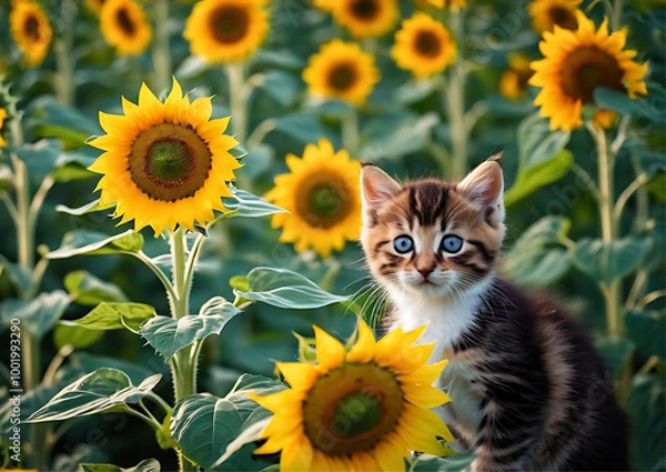 Obraz sunflower and cat