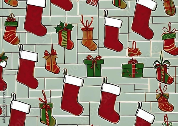 Fototapeta christmas socks seamless pattern