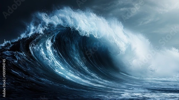 Fototapeta Majestic ocean wave crashing against the shore