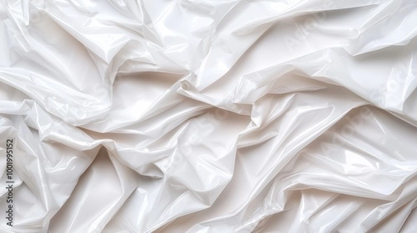 Fototapeta White Plastic Wrap Texture Background   Crumpled  Shiny  Smooth  Abstract