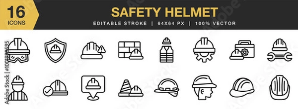 Fototapeta Safety Helmet icon set. Editable Stroke Icon Collection. Includes Safety Helmet Icons, and More. Outline icons vector collection.