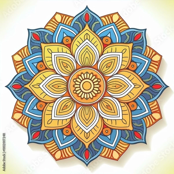 Fototapeta Mandala art design also called rangoli, decorative elements on white background