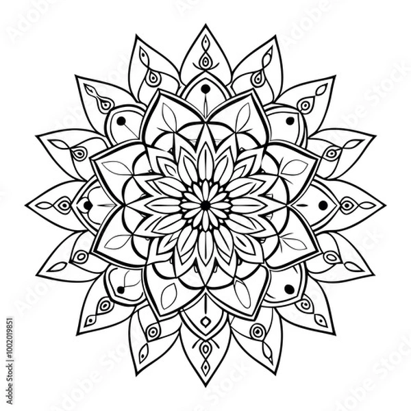 Fototapeta Abstract black and white floral mandala design vector illustration with an ornamental flower pattern, perfect for tattoo design or decorative art
