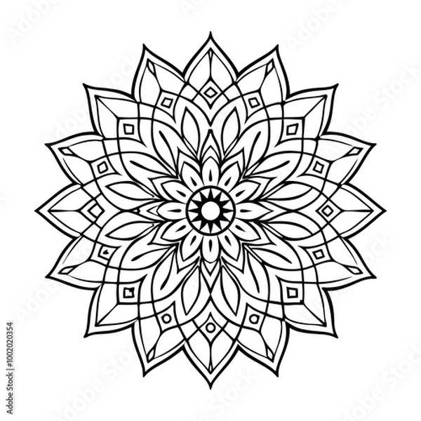 Fototapeta Abstract black and white floral mandala design vector illustration with an ornamental flower pattern, perfect for tattoo design or decorative art