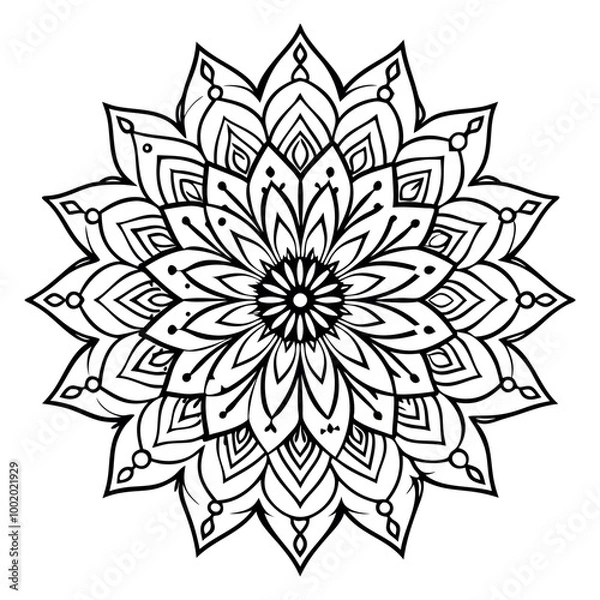 Fototapeta Abstract black and white floral mandala design vector illustration with an ornamental flower pattern, perfect for tattoo design or decorative art