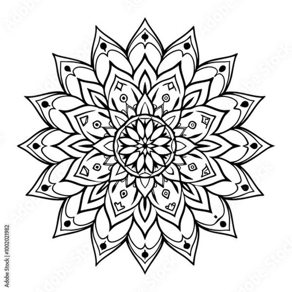 Fototapeta Abstract black and white floral mandala design vector illustration with an ornamental flower pattern, perfect for tattoo design or decorative art