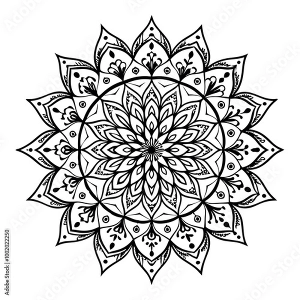 Fototapeta Abstract black and white floral mandala design vector illustration with an ornamental flower pattern, perfect for tattoo design or decorative art