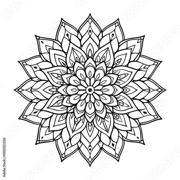 Fototapeta Abstract black and white floral mandala design vector illustration with an ornamental flower pattern, perfect for tattoo design or decorative art