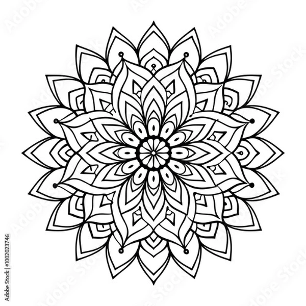 Fototapeta Abstract black and white floral mandala design vector illustration with an ornamental flower pattern, perfect for tattoo design or decorative art