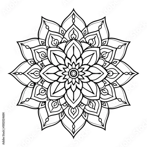 Fototapeta Abstract black and white floral mandala design vector illustration with an ornamental flower pattern, perfect for tattoo design or decorative art