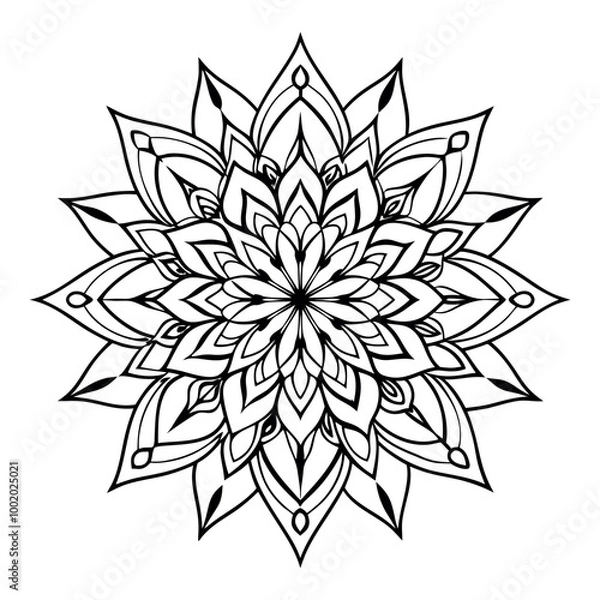 Fototapeta Abstract black and white floral vector illustration with an ornamental flower pattern, perfect for tattoo design or decorative art