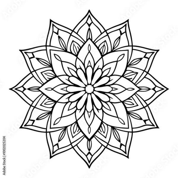 Fototapeta Abstract black and white floral vector illustration with an ornamental flower pattern, perfect for tattoo design or decorative art