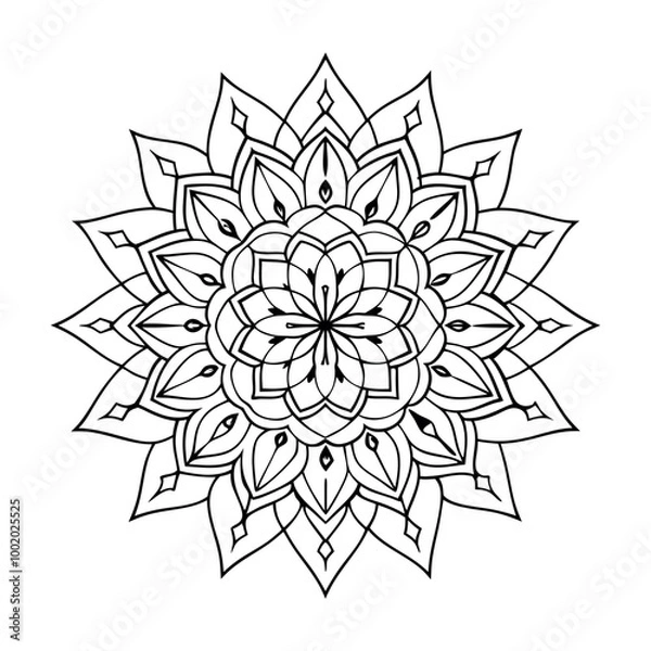 Fototapeta Abstract black and white floral vector illustration with an ornamental flower pattern, perfect for tattoo design or decorative art