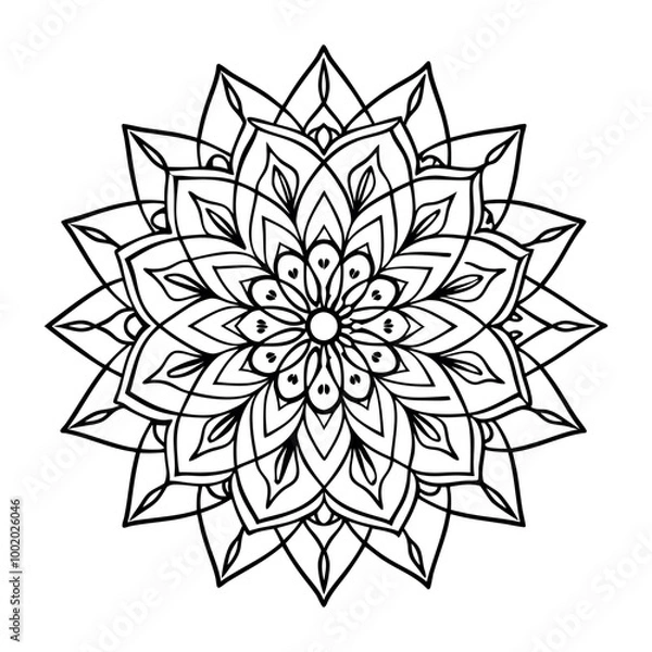Fototapeta Abstract black and white floral vector illustration with an ornamental flower pattern, perfect for tattoo design or decorative art