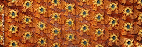 Obraz Abstract Pattern Textures - Blue and Gold Geometric, Ornate Eye Symbol, Elegant Floral Motifs, Repetitive Designs, Perfect for Wallpapers, Fabric Prints, and Backgrounds.