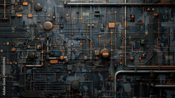 Fototapeta Complex Network of Pipes and Wires for Digital Design