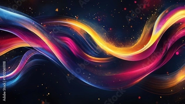 Fototapeta Colorful abstract lines forming dynamic curves and swirls on a dark background, evoking a sense of energy and motion, perfect for creative or tech-related projects