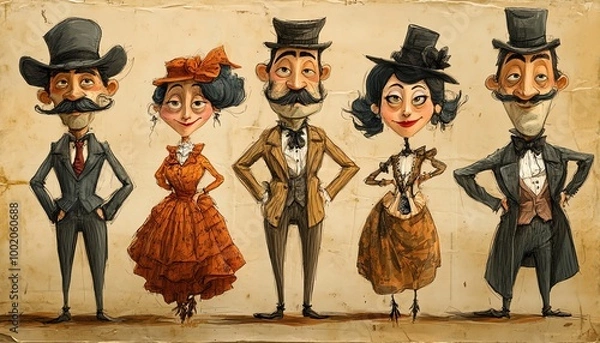 Obraz Handdrawn caricatures of Spanish theatrical figures from the 1910s1920s
