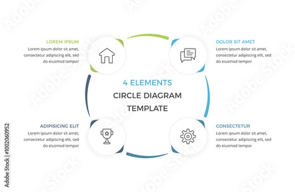 Fototapeta Circular diagram with 4 elements, cycle process infographic template, vector eps10 illustration