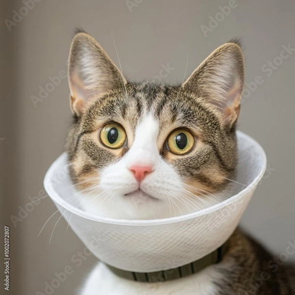 Obraz Cat with Soft Cone Collar Symbolizing Care
