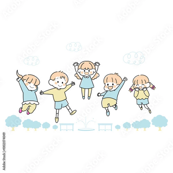 Fototapeta 楽しくジャンプしている子どもたち