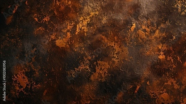 Fototapeta A rusty metal wallpaper featuring a grunge texture with corroded edges and a palette of gold, bronze, orange, and brown. This backdrop is ideal for creating a bold statement in design applications.