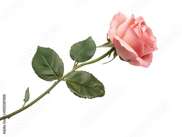 Fototapeta pink rose flower with leaf and stem isolated on white transparent background