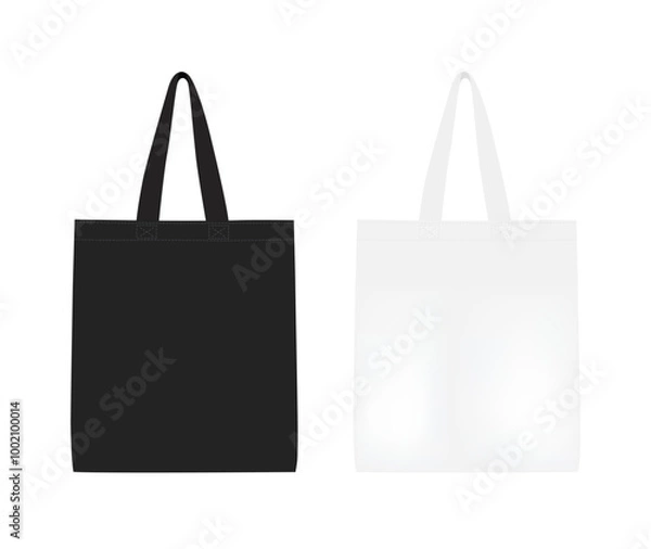 Obraz Blank black and white tote bag isolated on white background 