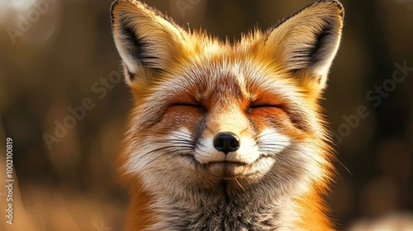 Fototapeta A Close-Up Portrait of a Red Fox with its Eyes Closed