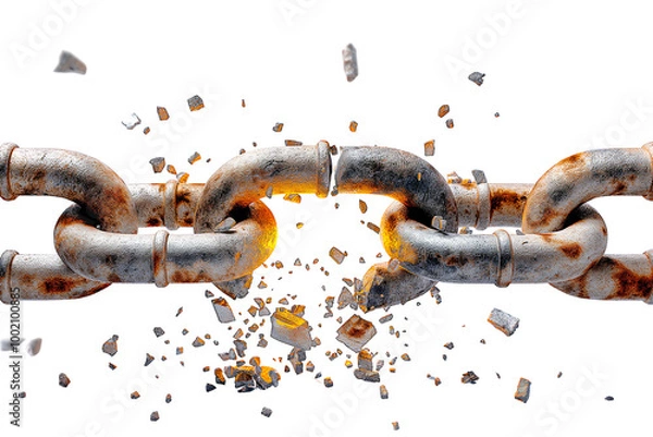 Fototapeta Chain breaking in half symbolizing freedom and nonviolence, isolated on transparent background	